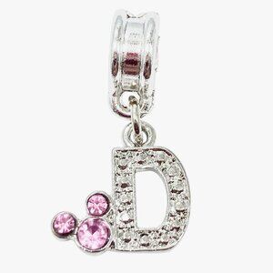 Vtg Disney Pink Crystal Mickey Mouse Ears European Slide Charm Initial Letter D
